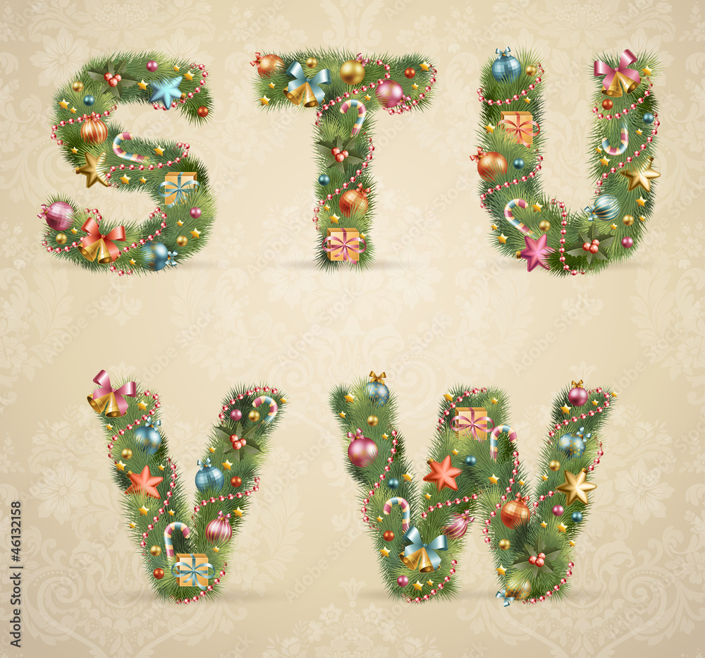 Wall mural christmas tree font with baubles