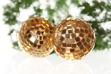 Two christmas balls on the firtree