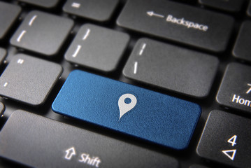 Blue geo location keyboard key, technology background - 46141710