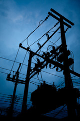 Silhouette of electric transformer substation