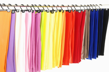 line of many colorful pants