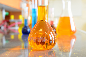 Volumetric Flask filled with chemical