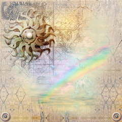Background with sun and rainbow