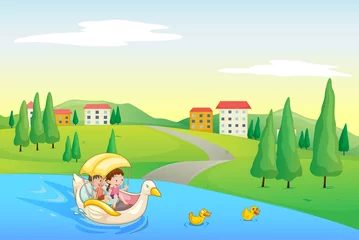 Foto op Plexiglas een rivier en kinderen © GraphicsRF