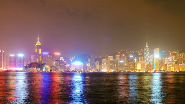 Skyscrapers in Hongkong. Time lapse