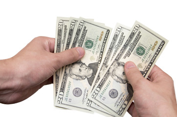 Hands recalculate U.S. dollars