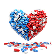 Heart - made up of pills and capsules. Medicines concept