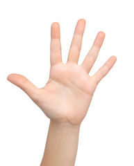 isolated woman hand shows the five