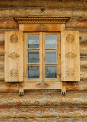 Window in a wooden peasant house