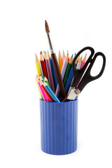 Office and student accessories on a white. Back to school concep