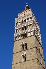 Pistoia piazza del Duomo and bell tower of Cathedral di San Zeno, Tuscany, Italy