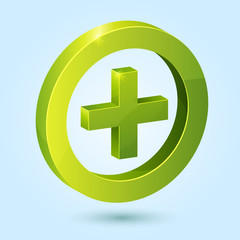 Obraz premium Green plus symbol isolated on blue background