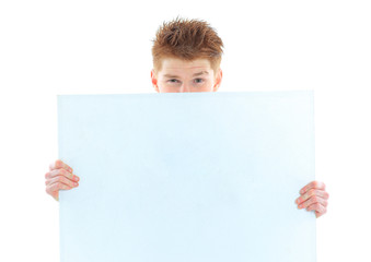 Businessman holding a blank placard