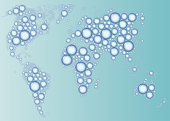 Earth map from drops on blue background