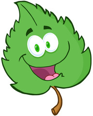 Happy Green Leaf Cartoon Character