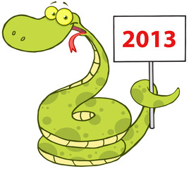 Happy Snake Holding Up A Blank Sign With Text 2013