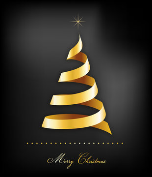 Elegant golden Christmas background with tree and lights