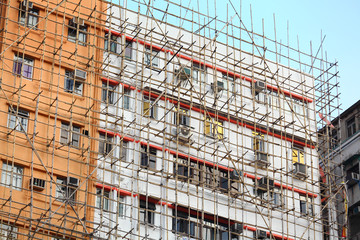 bamboo scaffolding of repairing old building
