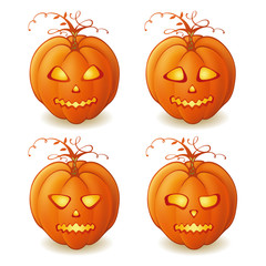 Vector Halloween pumpkins with different facial expressions