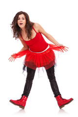 modern ballerina posing surprised