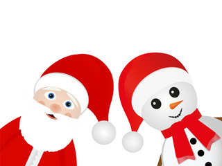 Snowman and Santa Claus on a white background