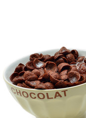 Chocolate cornflakes, cereals and milk