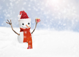 Christmas snow man with gift