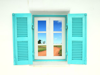 Greek style windows   with soil curve road