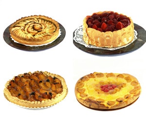 Différentes tartes aux fruits sur fond blanc