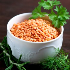 Fototapeta na wymiar Red lentils with herbs