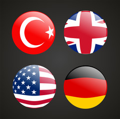 Deutschland T&uuml;rkei England Amerika Flaggen Fahnen  Buttons