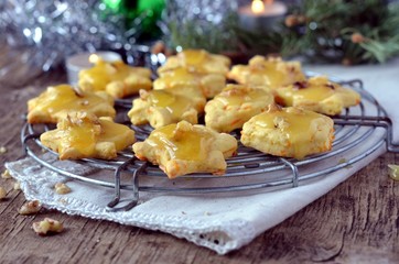 Christmas cookies with a piece of taffy and nuts