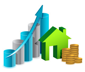 house graph and coins illustration design