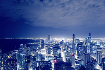 Fototapeta na wymiar Night View On Chicago Skyline