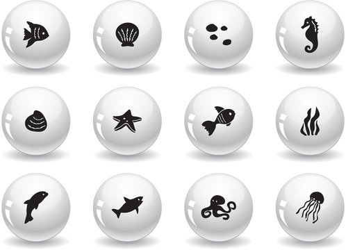 Web buttons, ocean life icons