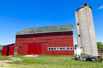 American Countryside Red Farm With Blue Sky