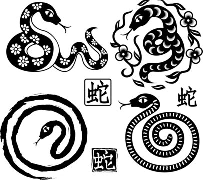 set of Chinese styled snakes as symbol of year