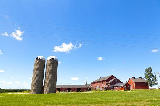 Traditional American Red Farm in Summer