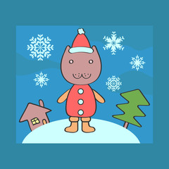 Christmas card with kitty Santa