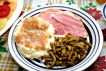 Ham, Potatoes and Green Beans for Christmas Dinner