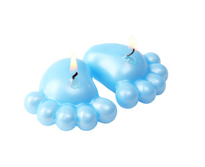 blue candles for baby shower isolated on white