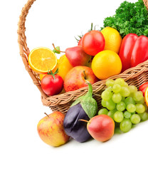fruits and vegetables in a wicker basket