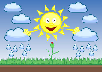 Fototapeta premium Funny Sun moves apart rainy clouds