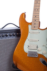 Naklejka premium Orange electric guitar and amplifier