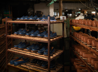 detail of shoe storage in a factory
