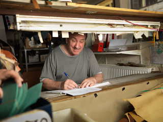 adult man working in a shoe factory