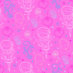 Seamless pattern of pink for girls