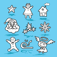 cartoon christmas and new year hand drawn