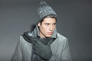 Man winter fashion. Handsome man isolated.