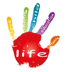 High resolution conceptual hand print isolated with text